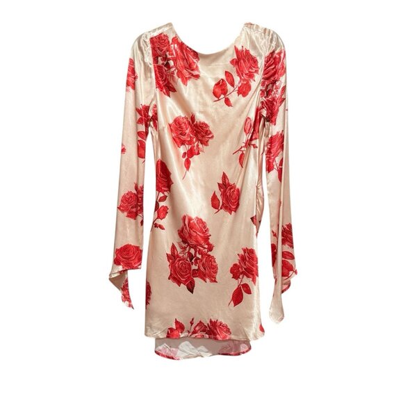 NWT Meshki Davina Satin Long Sleeve Backless Floral Red Mini Dress Womens Large - Picture 3 of 13